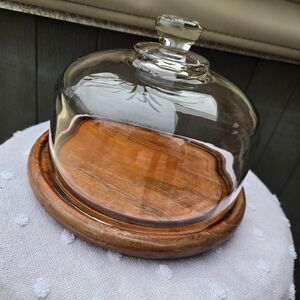 Vintage Goodwood Genuine Teak & Etched Glass Cheese Cloche